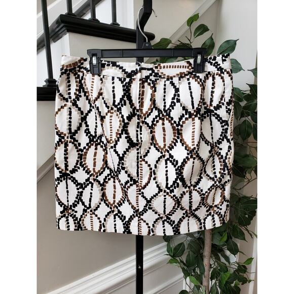 Worthington Pencil Skirt Womens Size 12 White Geo Print Cotton Stretch Back Zip - Picture 6 of 11